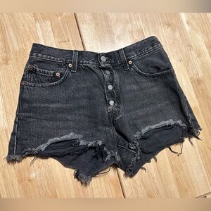 Levi’s Black High Wasted Distressed Denim Jean Shorts
